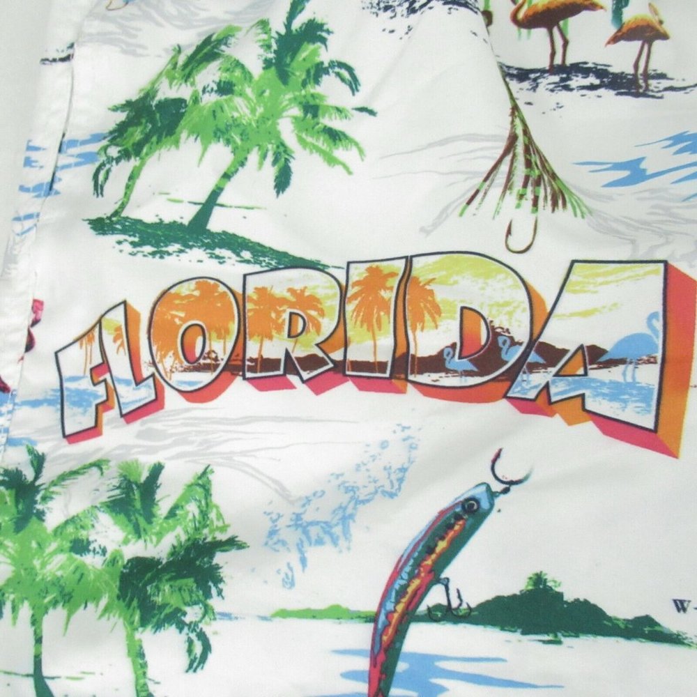 Spicy Tuna Florida Print Swim Trunks Shorts White XL Palm Trees Compass New NWT